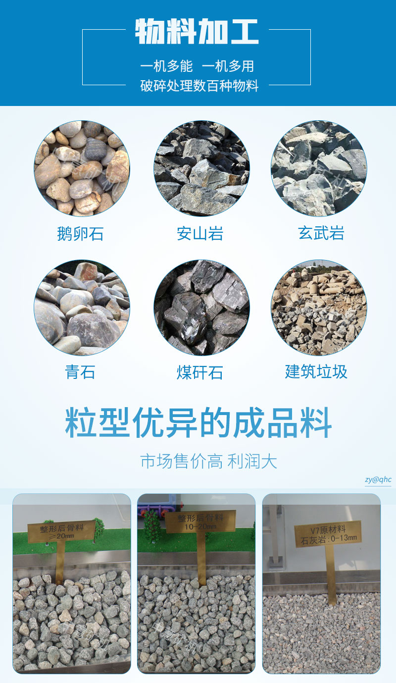 中意砂石設備適用物料及破碎效果